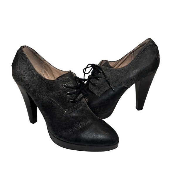 Frye Womens Harlow Oxford Pump Charcoal Leather Lace Up High Heel size 8.5 - Picture 2 of 9